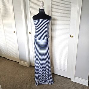 Va Va Voom Striped Blue And White  Nautical Strapless Maxi Dress Size M